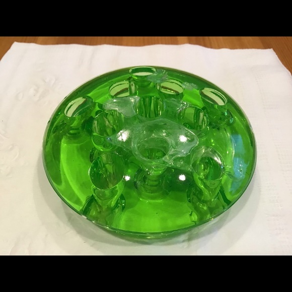 VINTAGE URANIUM GLASS FLOWER FROG GLOWY GREEN! - Picture 10 of 10